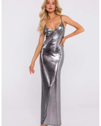 Rochie maxi cu incretire sub bust, Argintiu
