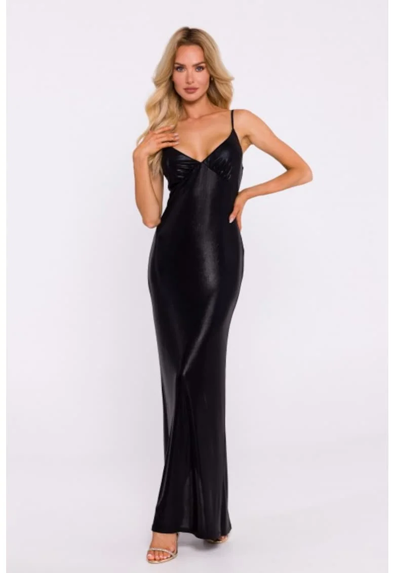 Rochie maxi cu incretire sub bust, Negru