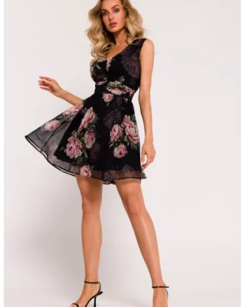 Rochie mini din sifon cu decolteu, Negru