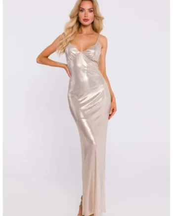 Rochie maxi cu incretire sub bust, Champagne Gold