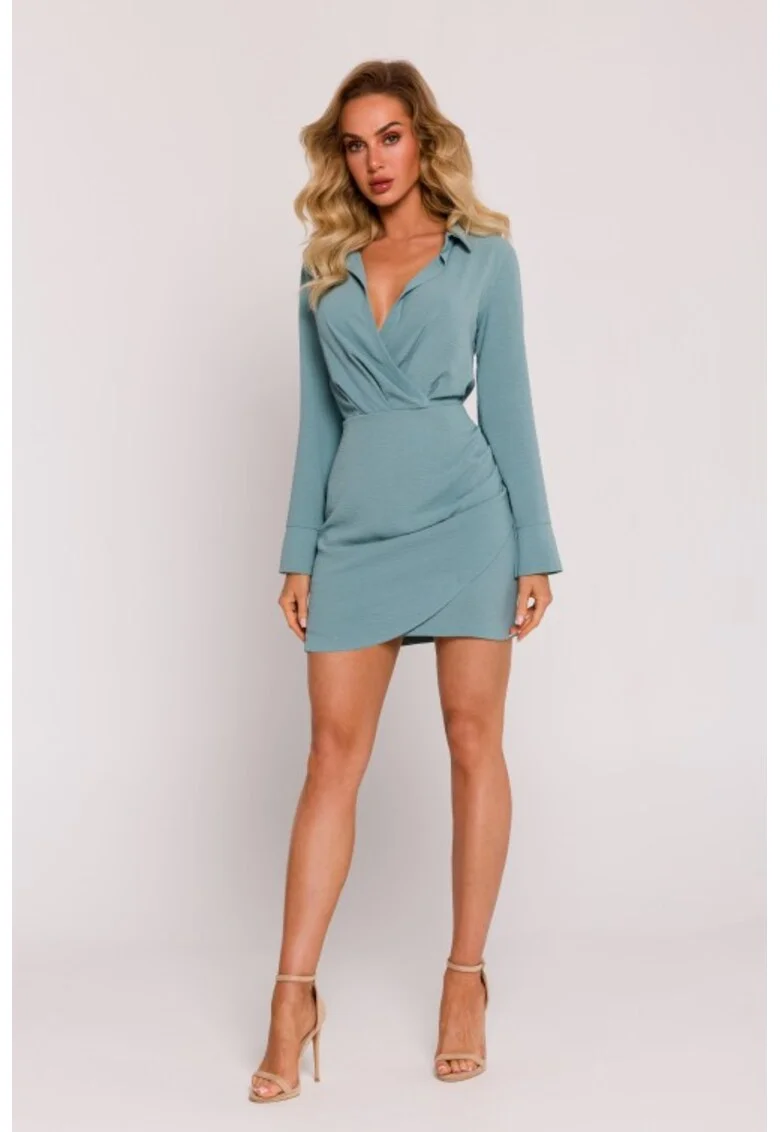 Rochie mini cu decolteu si guler, Verde sparanghel