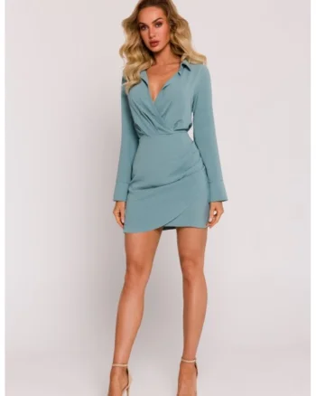 Rochie mini cu decolteu si guler, Verde sparanghel