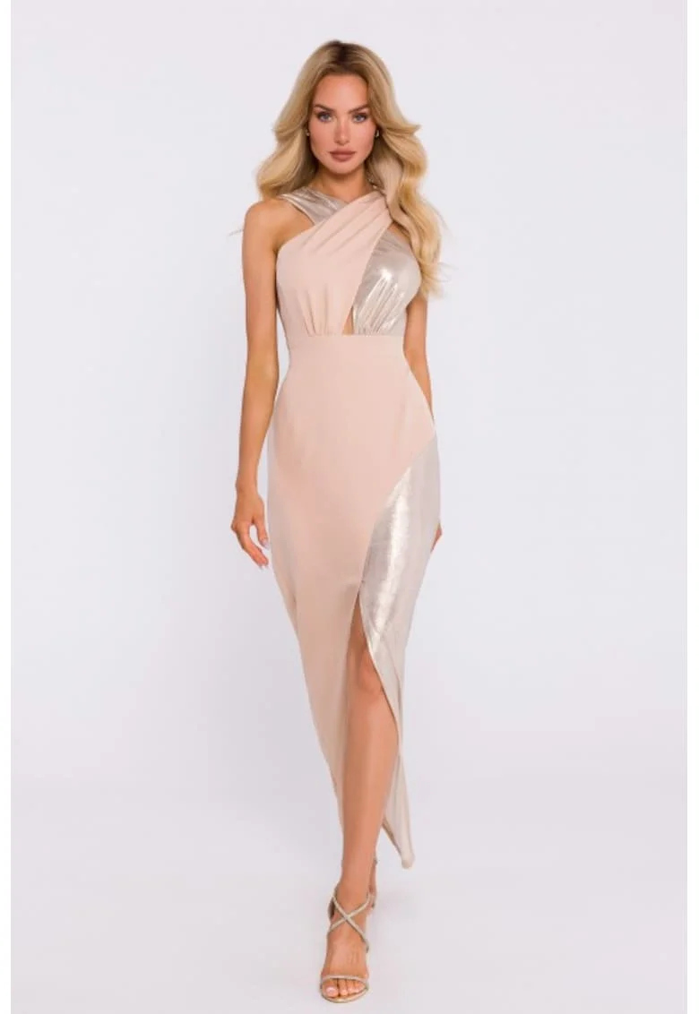 Rochie maxi din materiale combinate, Bej