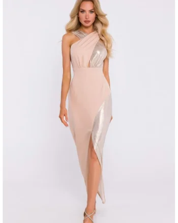 Rochie maxi din materiale combinate, Bej
