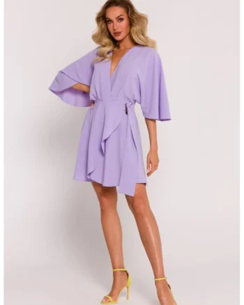Rochie mini petrecuta cu maneci kimono, Violet
