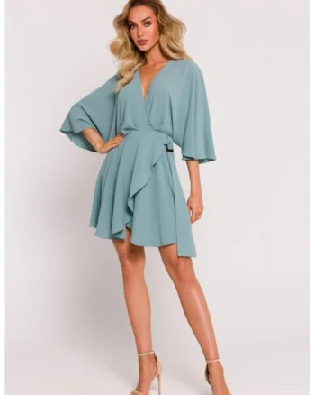Rochie mini petrecuta cu maneci kimono, Verde sparanghel