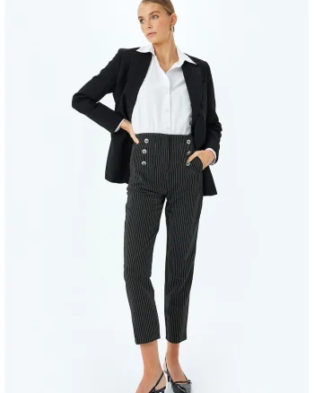 Pantaloni conici cu talie inalta, Negru
