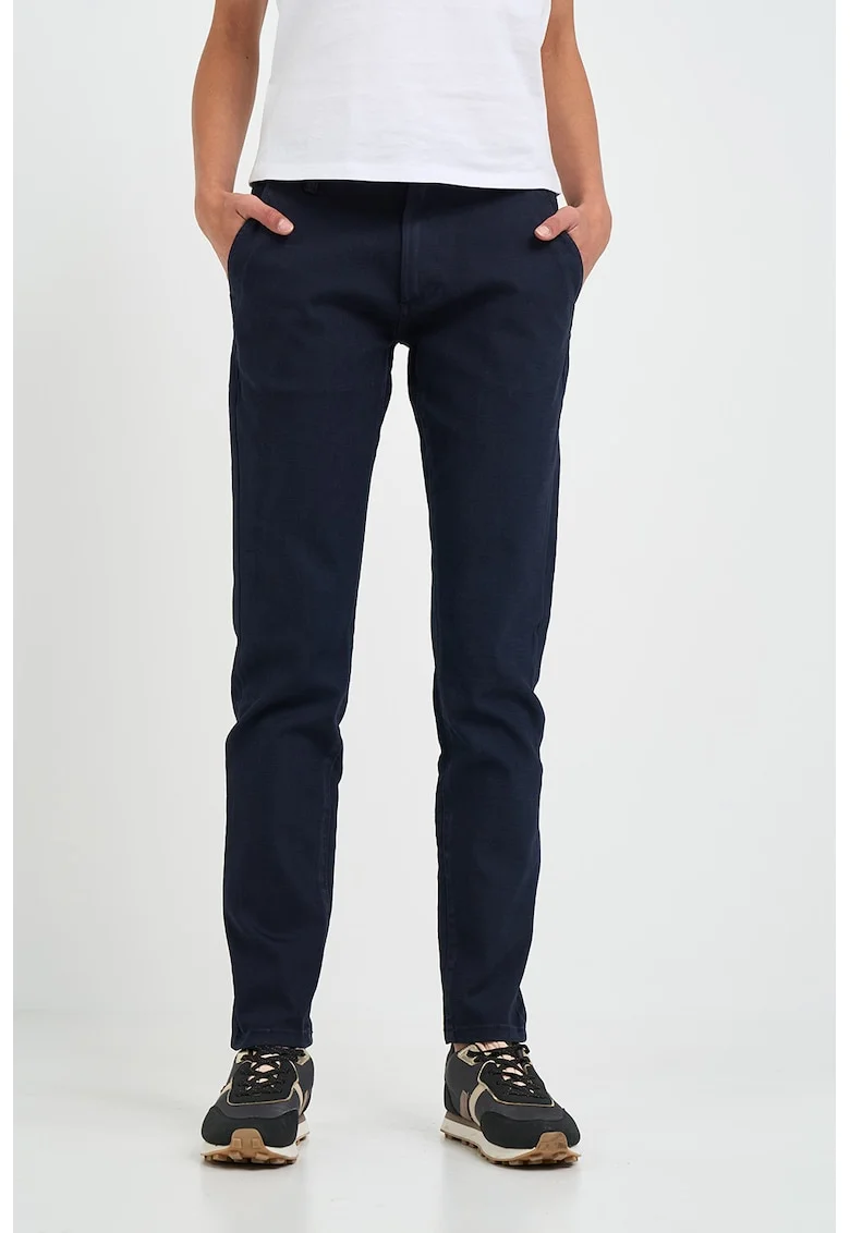 Pantaloni dama cu buzunare oblice si logo,  Albastru, Bleumarin