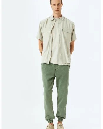 Pantaloni de bumbac cu mansete elastice, Verde deschis