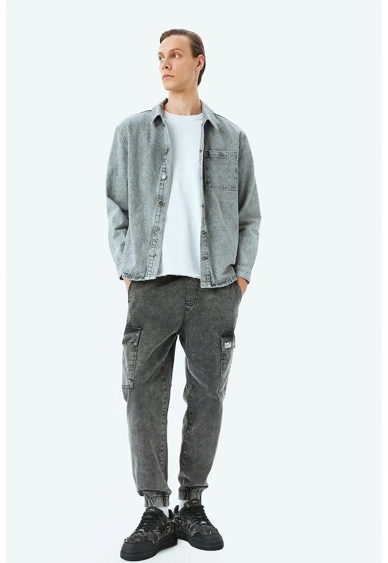 Pantaloni de bumbac cu mansete elastice, Gri melange