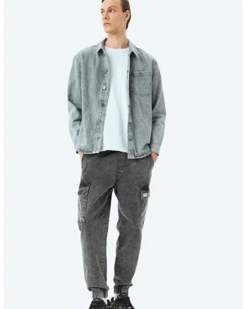 Pantaloni de bumbac cu mansete elastice, Gri melange
