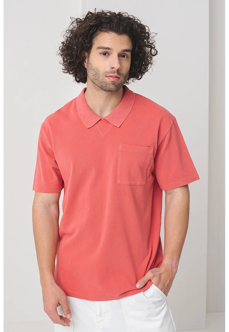 Tricou de bumbac cu aplicatie pe piept, Rosu stins