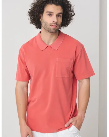 Tricou de bumbac cu aplicatie pe piept, Rosu stins