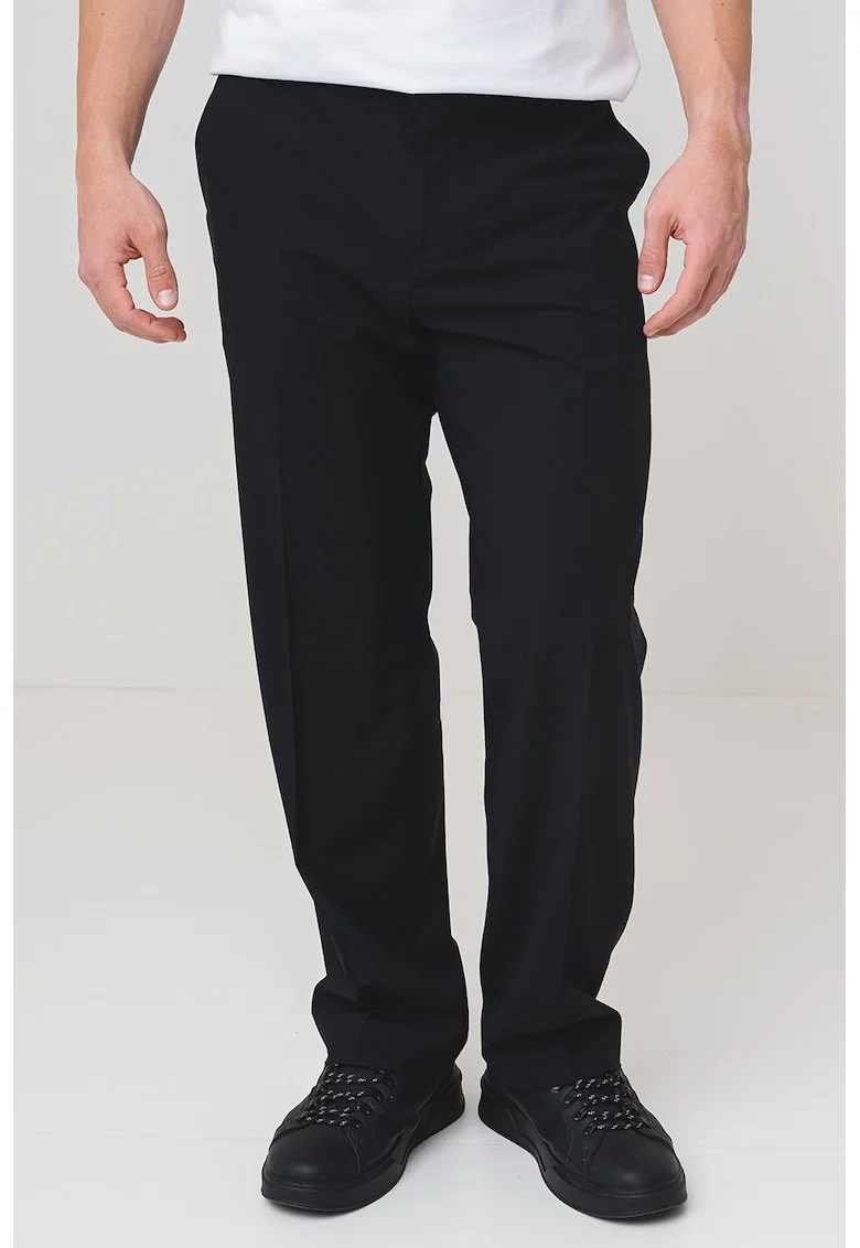 Pantaloni eleganti din amestec de lana cu buzunare laterale, Negru stins