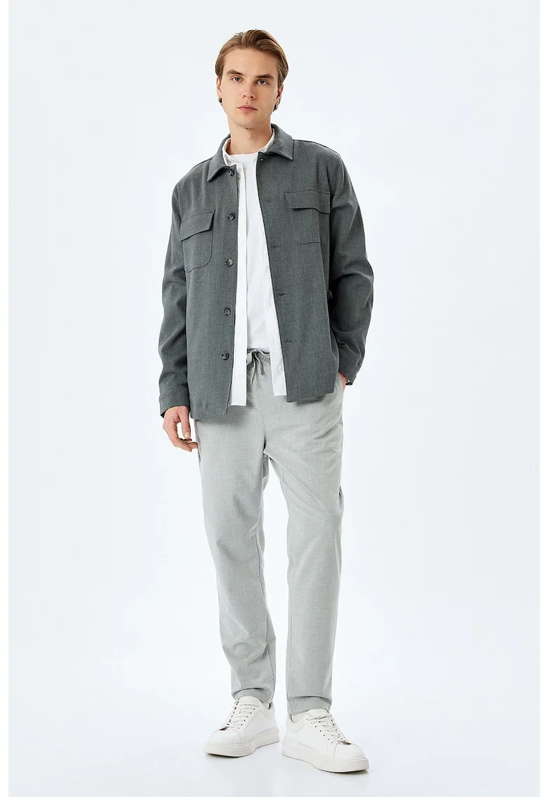 Pantaloni de trening cu snur si buzunare laterale, Gri deschis