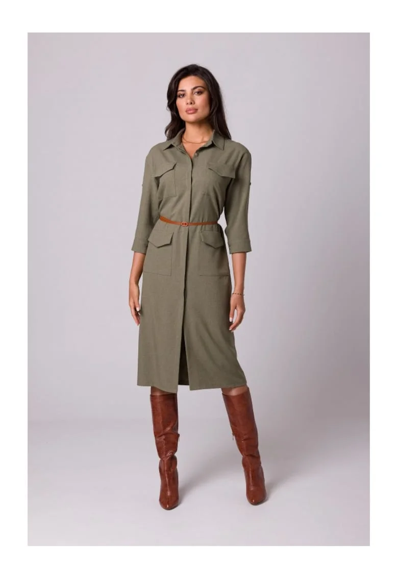 Rochie tip camasa cu buzunare,, Verde