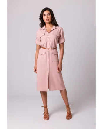 Rochie tip camasa cu buzunare,, Roz