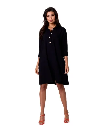 Rochie tip trapez cu guler,, Negru