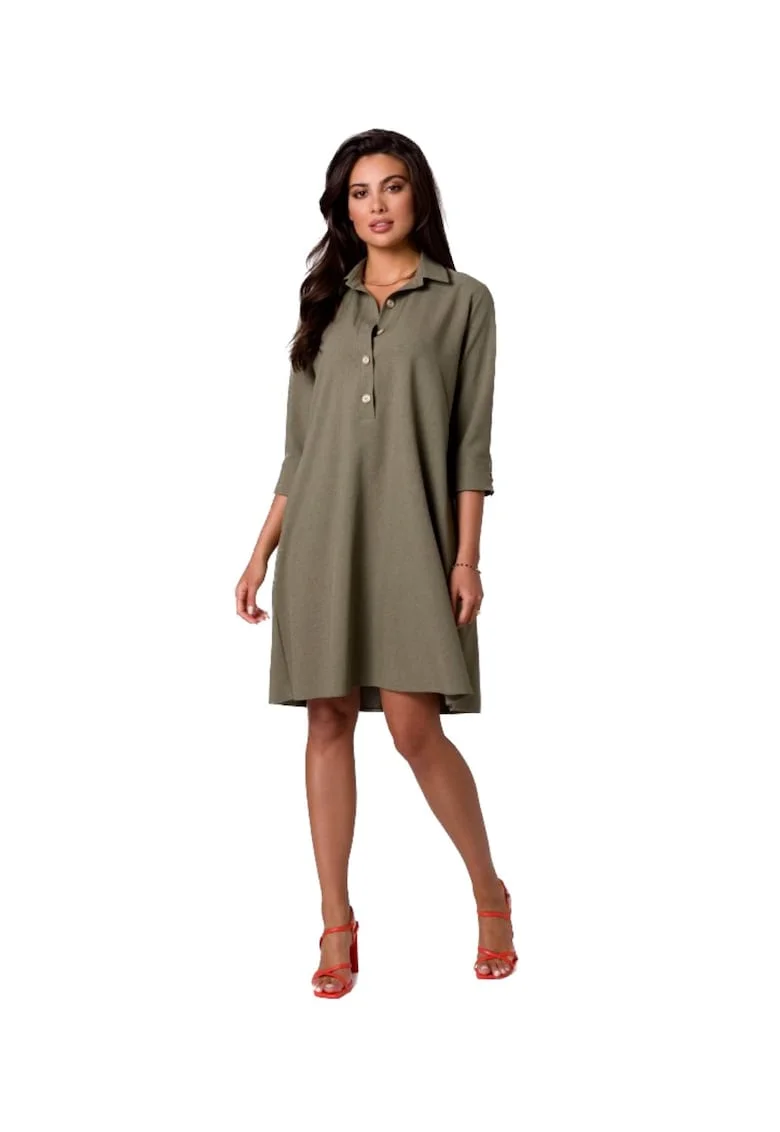 Rochie tip trapez cu guler,, Verde