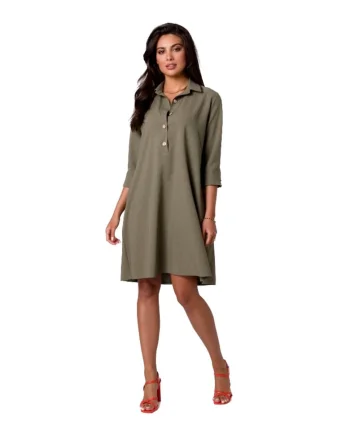 Rochie tip trapez cu guler,, Verde