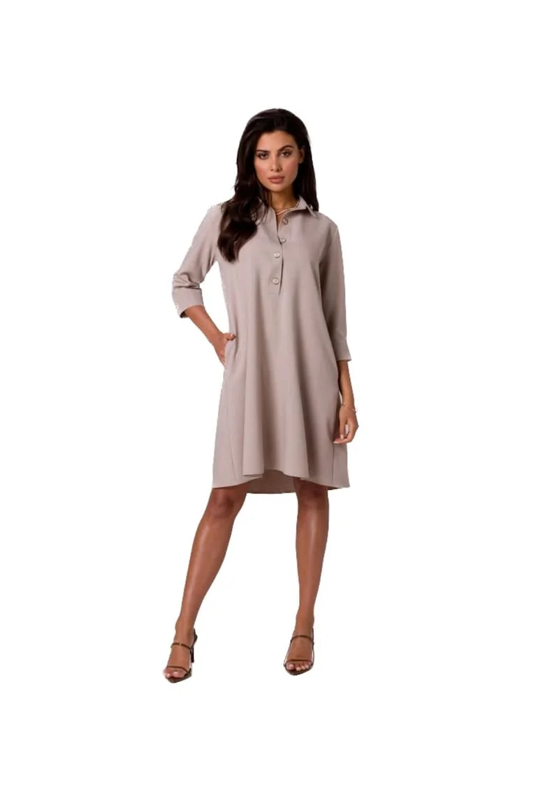 Rochie tip trapez cu guler,, Bej