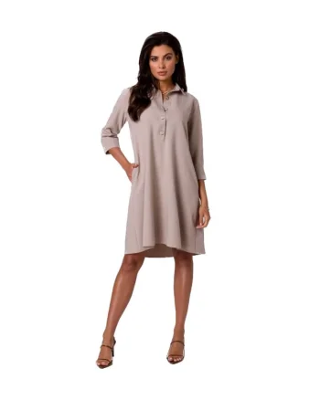 Rochie tip trapez cu guler,, Bej