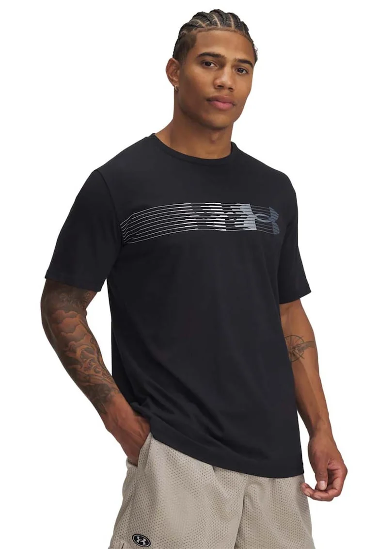 Tricou din amestec de bumbac cu imprimeu logo, Negru