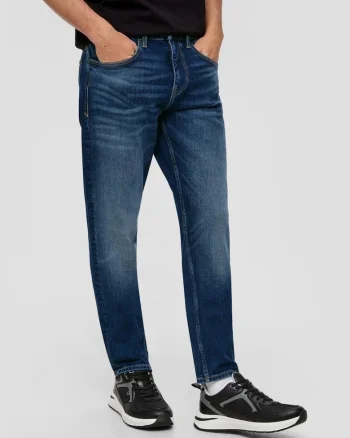 Blugi barbati, Shawn, cu talie medie, croiala Regular fit, Tapered Leg,  by s.Oliver, Albastru inchis, Albastru inchis