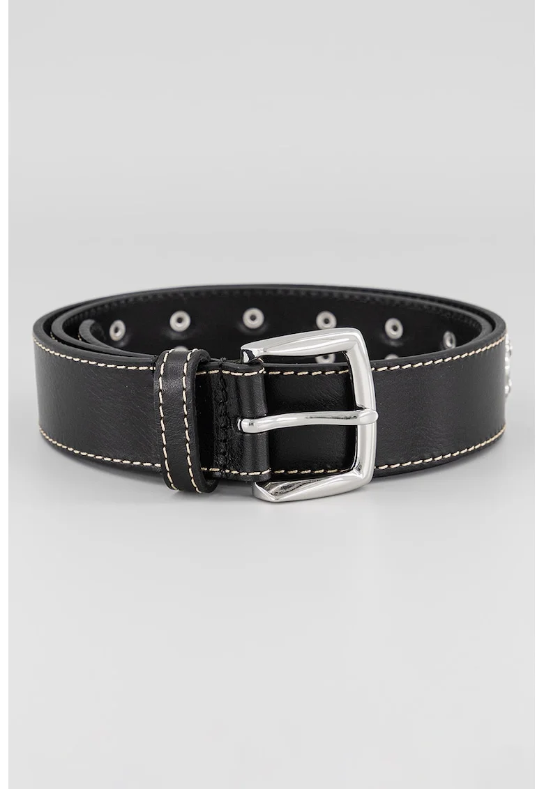 Curea de piele cu nituri metalice Larry, Negru