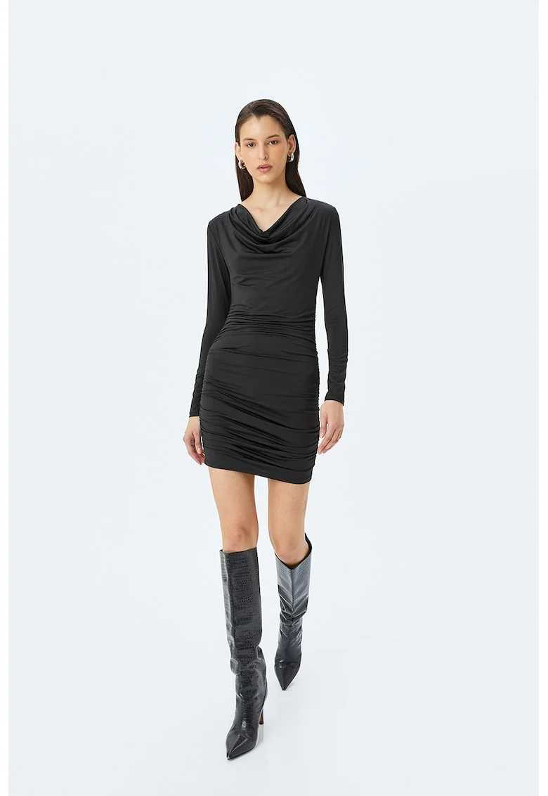 Rochie mini cu decolteu drapat, Negru