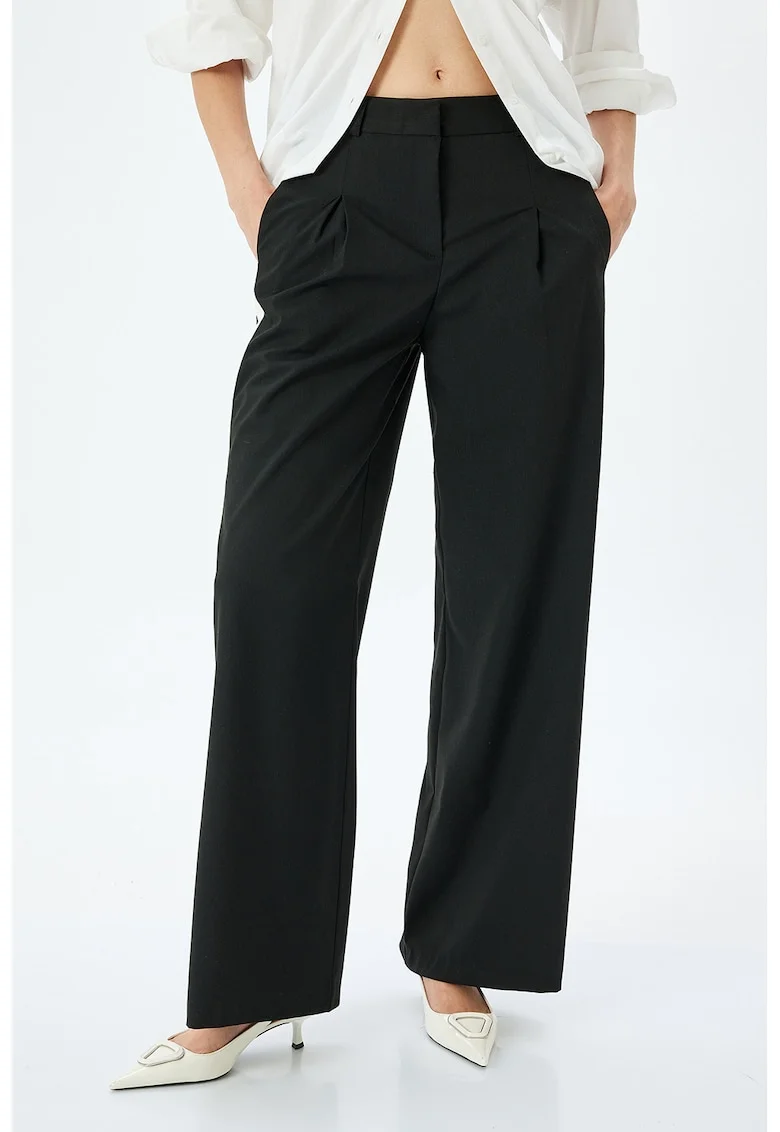Pantaloni drepti cu buzunare oblice, Alb/Negru