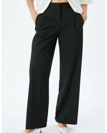 Pantaloni drepti cu buzunare oblice, Alb/Negru