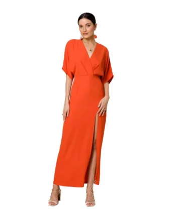 Rochie maxi cu taietura frontala,, Portocaliu