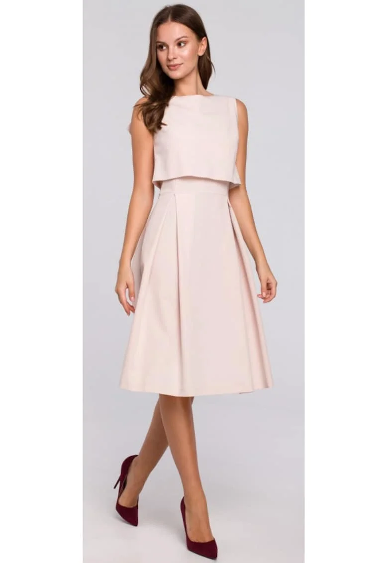 Rochie midi cu pliuri inversate,, Bej