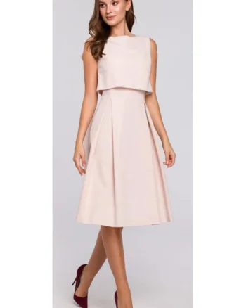 Rochie midi cu pliuri inversate,, Bej