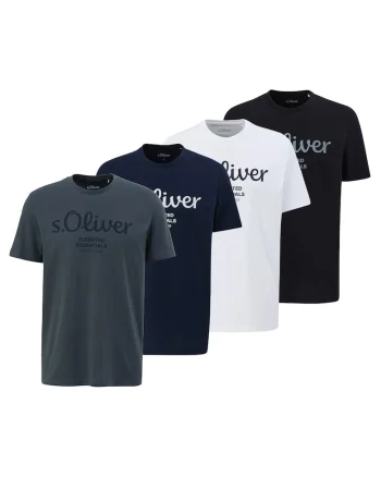 Set de tricouri cu imprimeu logo - 4 piese, Alb/Negru/Gri inchis