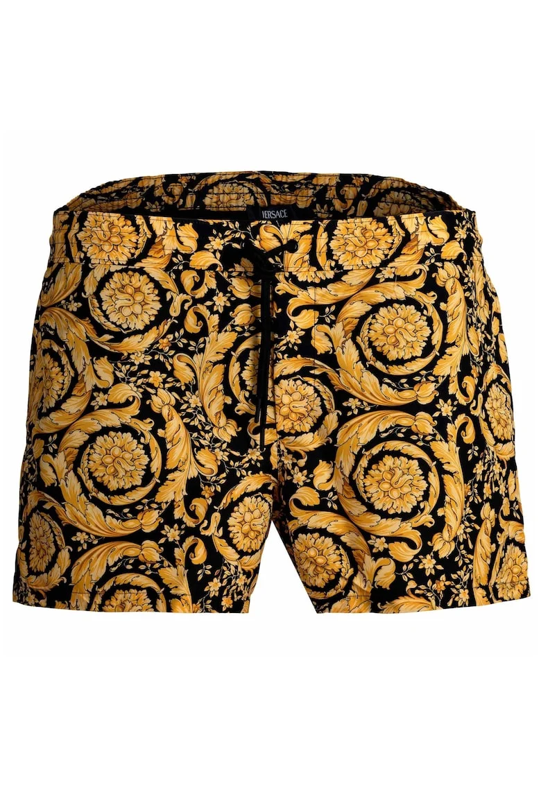 Pantaloni scurti de baie cu imprimeu logo si baroc, Galben