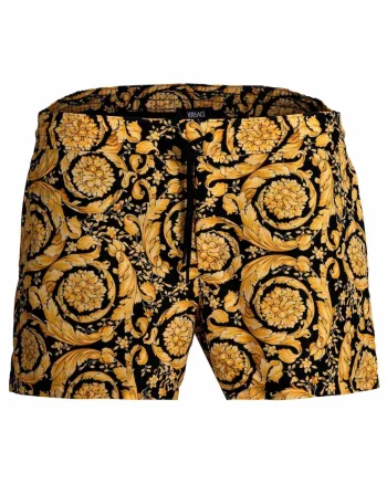 Pantaloni scurti de baie cu imprimeu logo si baroc, Galben