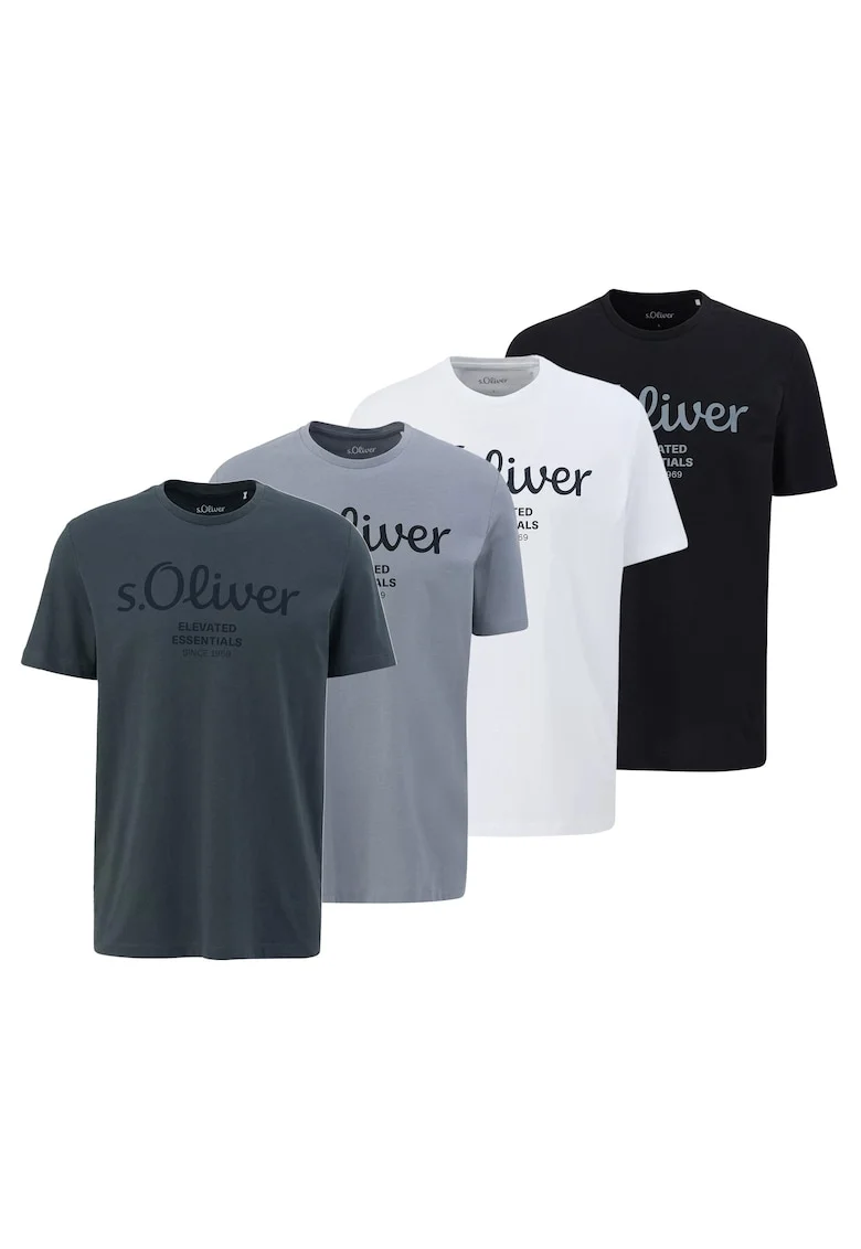 Set de tricouri cu imprimeu logo - 4 piese, Alb/Negru/Gri antracit