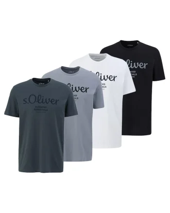 Set de tricouri cu imprimeu logo - 4 piese, Alb/Negru/Gri antracit
