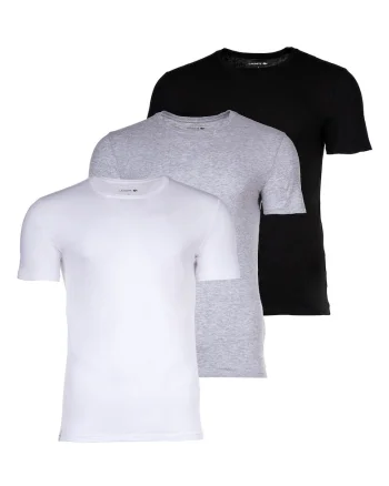 Set de tricouri slim fit din bumbac cu decolteu la baza gatului - 3 piese, Alb/Negru/Gri