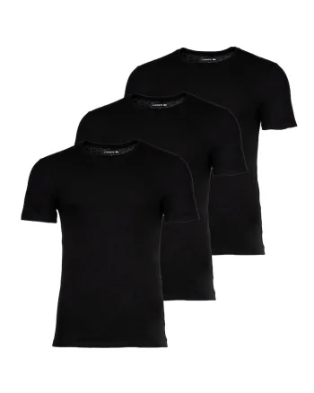 Set de tricouri slim fit din bumbac cu decolteu la baza gatului - 3 piese, Negru