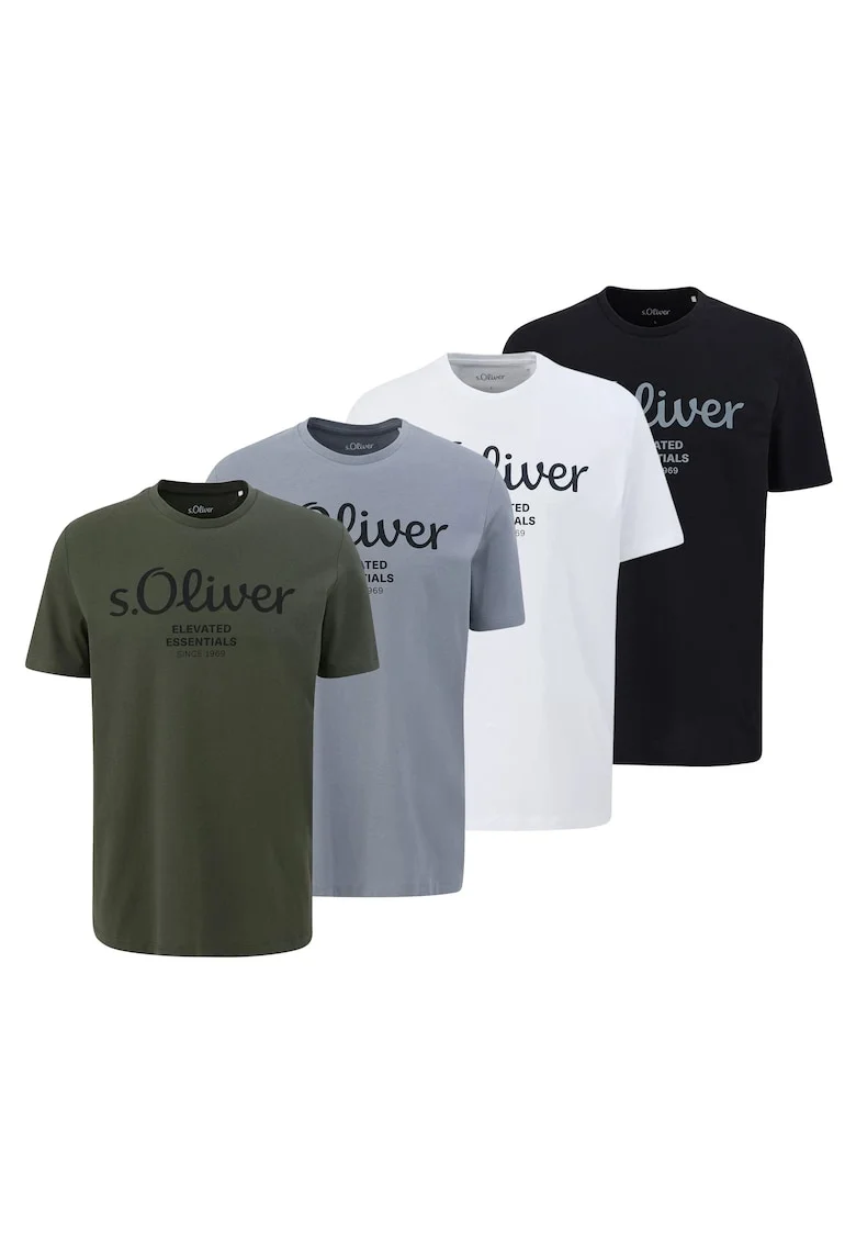 Set de tricouri cu imprimeu logo - 4 piese, Alb/Negru/Verde inchis