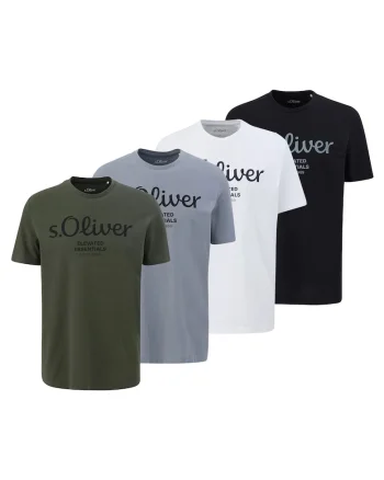 Set de tricouri cu imprimeu logo - 4 piese, Alb/Negru/Verde inchis