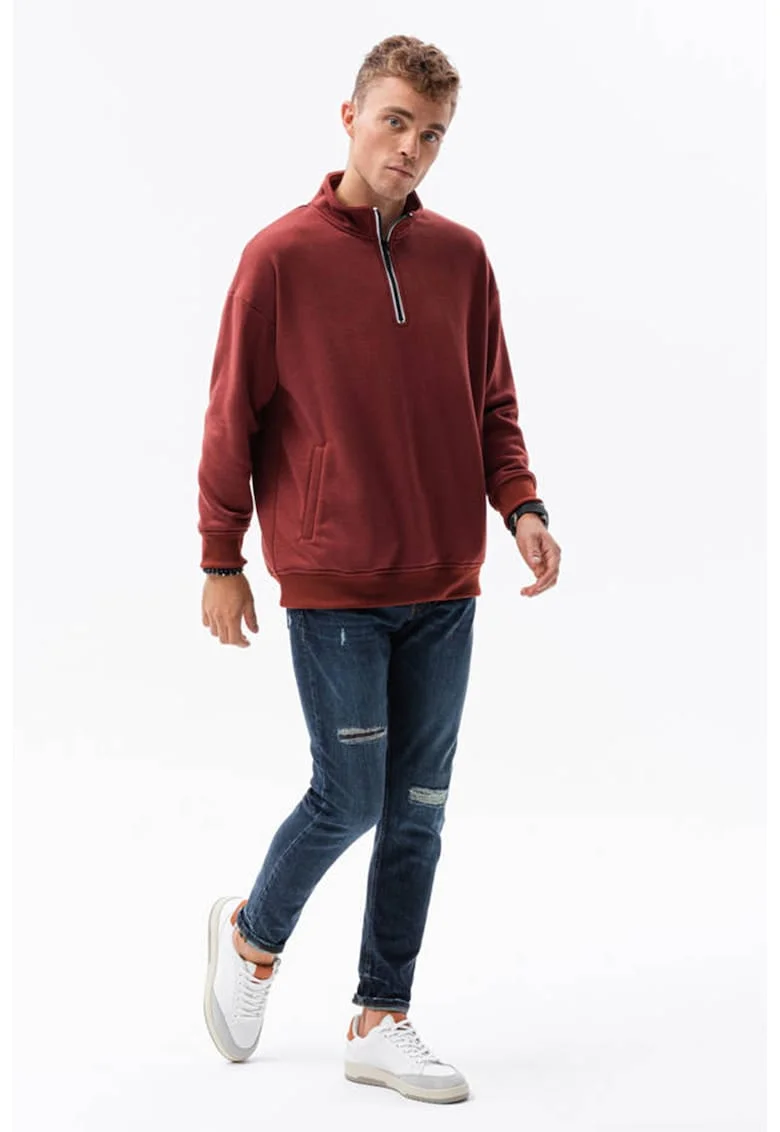 Bluza sport din amestec de bumbac cu maneci cazute1, Caramiziu