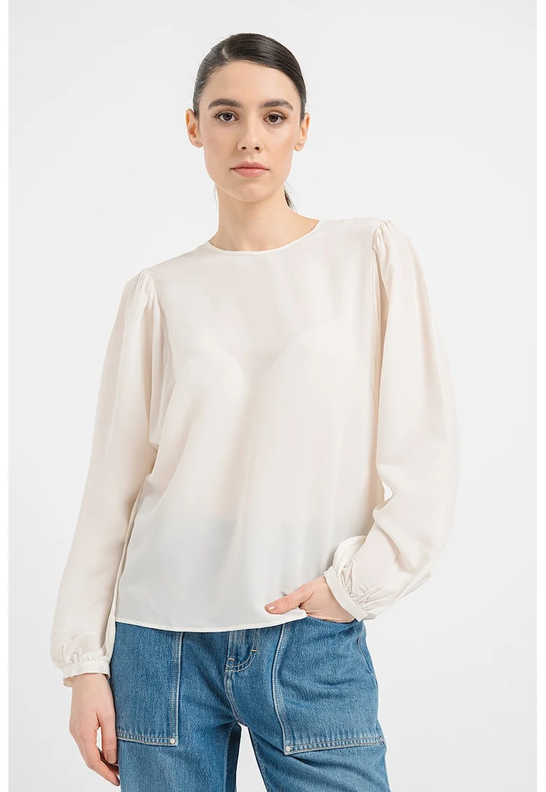 Bluza din amestec de matase cu decupaj Irenne, Alb murdar