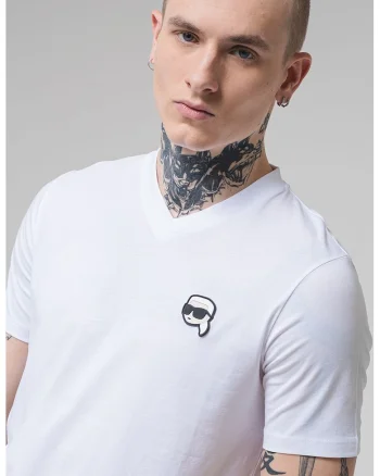 Tricou cu decolteu in V si logo, Alb
