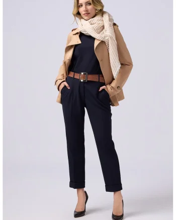 Pantaloni crop drepti cu mansete plisate, Bleumarin