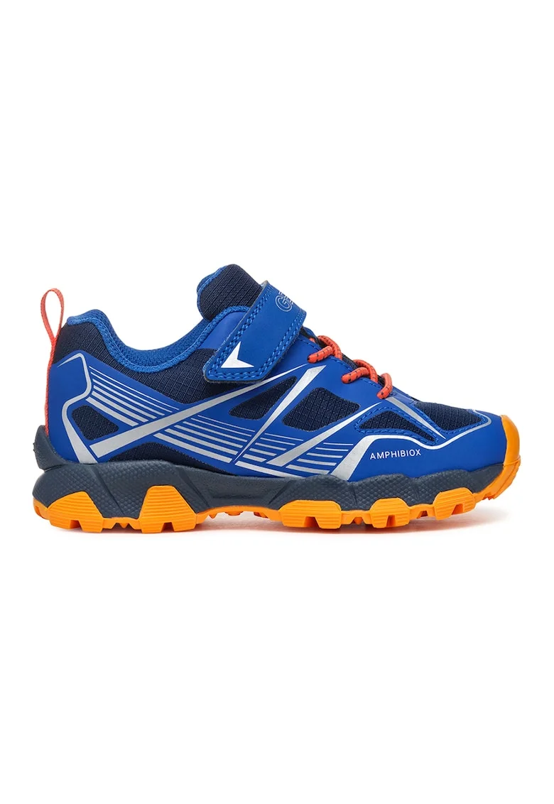 Pantofi sport cu velcro si garnituri din piele ecologica Magnetar, Portocaliu mandarina/Albastru royal/Alb optic