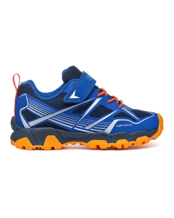 Pantofi sport cu velcro si garnituri din piele ecologica Magnetar, Portocaliu mandarina/Albastru royal/Alb optic